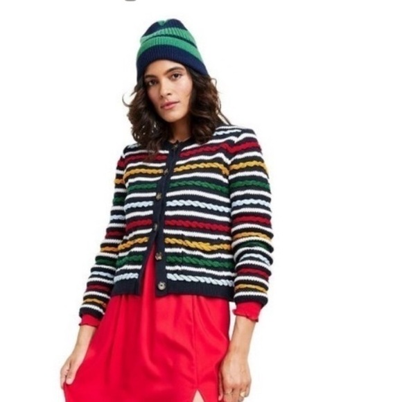 NEW❤️💙La Ligne x Target Multicolor Textured Striped Cardigan Sweater Medium - Picture 3 of 11